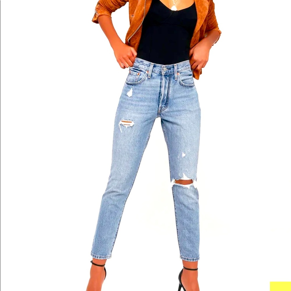 Levis - 501 Skinny Distressed Light Wash Jeans, W27 L28